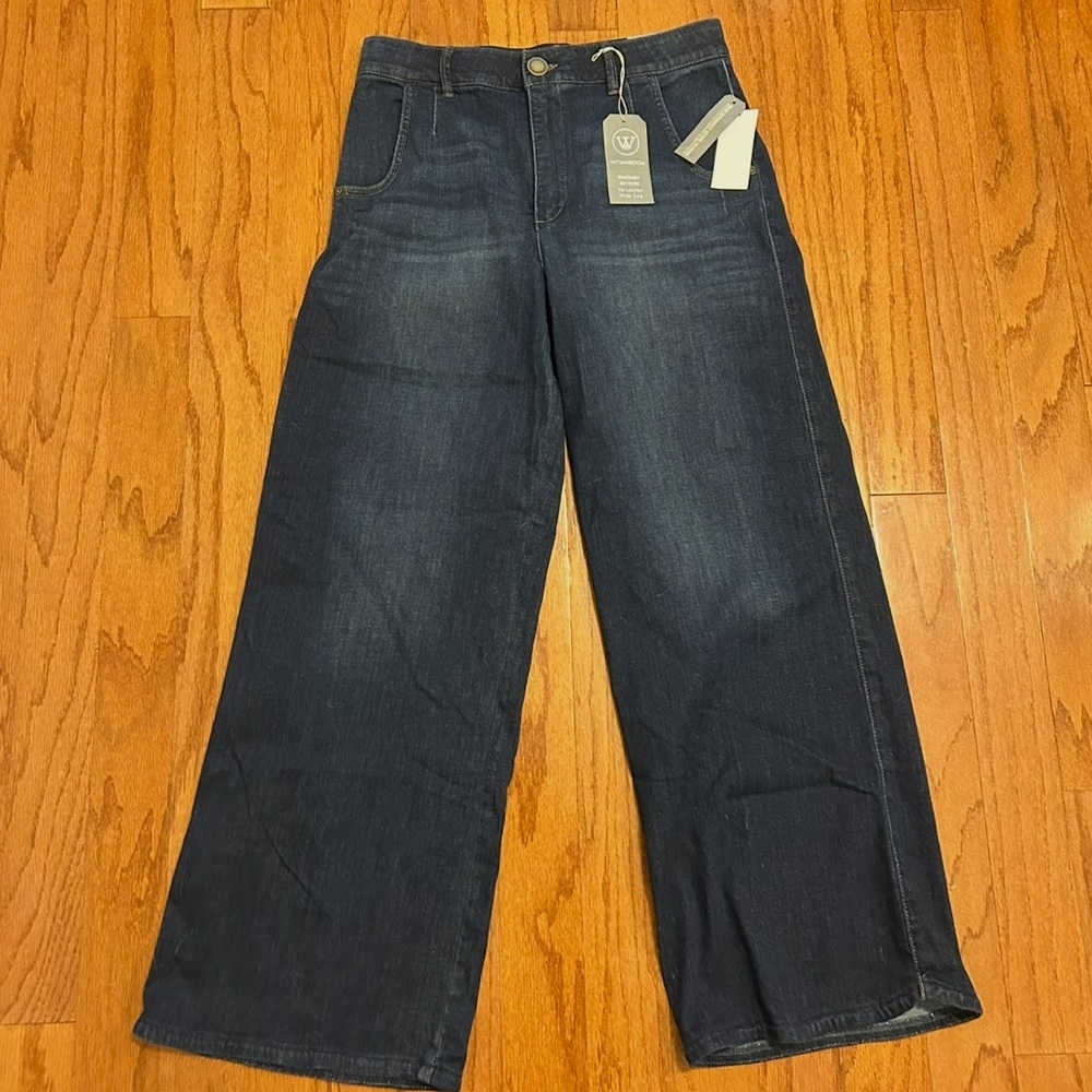 Wit & Wisdom Wide Leg Dark Wash Cropped Jeans High Rise 12 - Picture 2 of 7